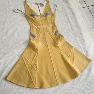 Herve Leger Yellow Mini Dress with Lavender and Blush Accents